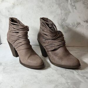 Fergalicious by Fergie "Viva" Strappy Wrap Booties in Taupe - Size 8